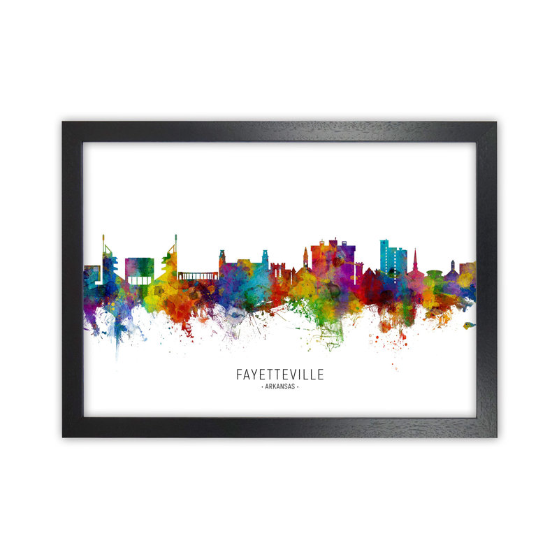 Fayetteville Arkansas Skyline by Michael Tompsett - Print, Black Framed, 34cm H x 46cm W x 3cm D