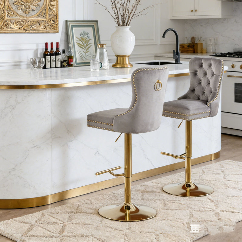 Swivel Velvet Barstools, Gray