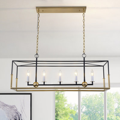 5-light Black/Gold Rectangular Kitchen Island Chandelier