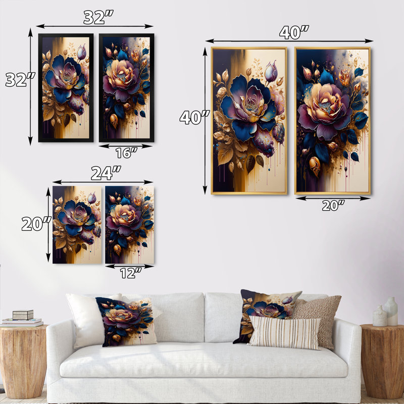 «Night Shade Rose Design» - ensemble de 2 reproductions, H 40 po x l 40 po, Cadre noir