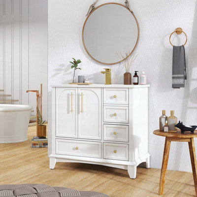 Meuble-lavabo moderne avec lavabo en céramique et 5 tiroirs