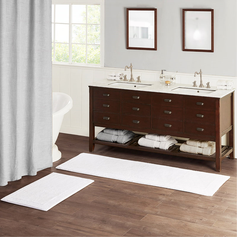 100% Cotton Tufted 3000 GSM Reversible Bath Rug White, Rectangle 1'9" x 2'10"