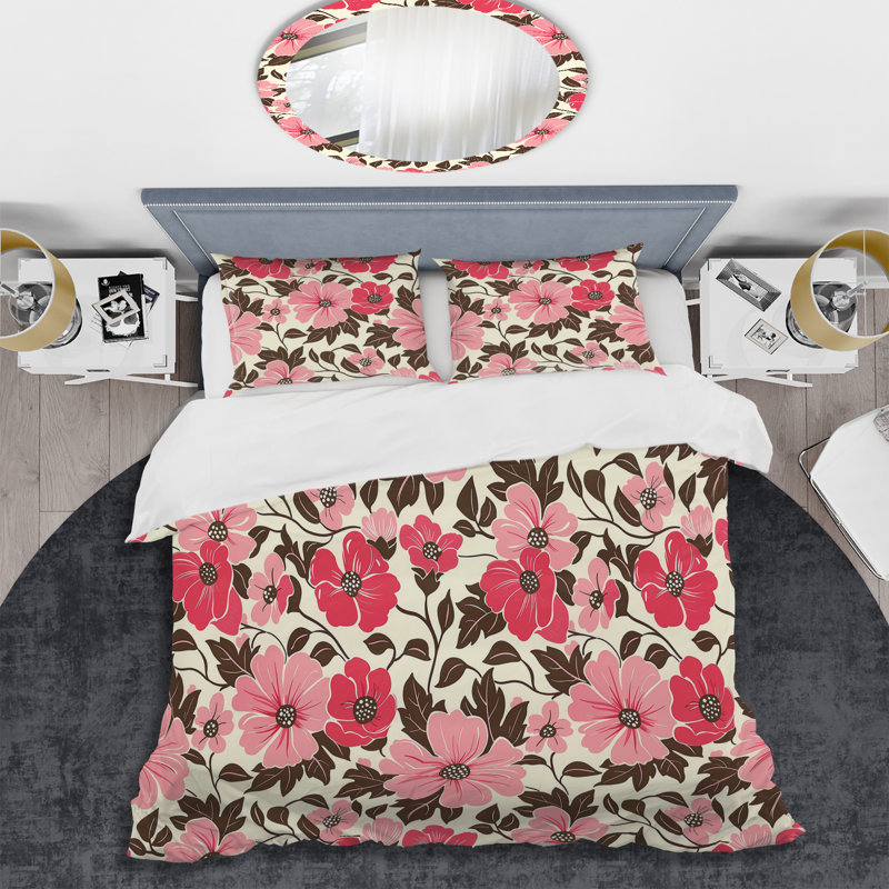 Ensemble de housse de couette moderne rose et rose à motif de marguerites IV