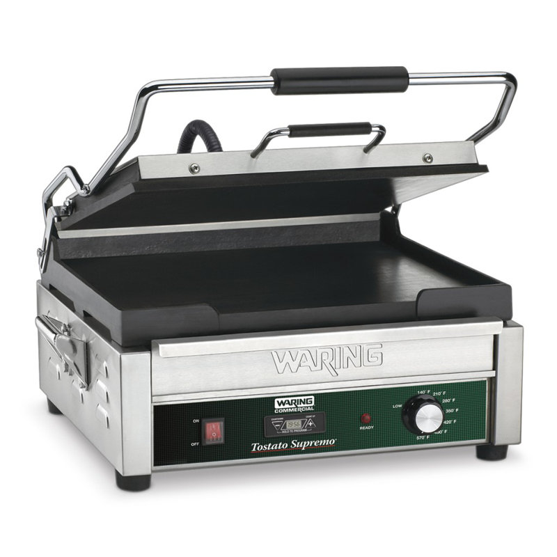 Waring 14 in. Cast Iron Non Stick Electric Grill Sandwich Maker & Panini Press with Lid