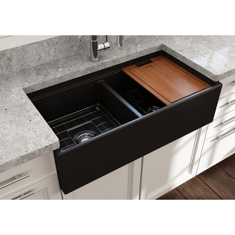 Contempo 36'' L Double Basin Kitchen Sink, Matte Black
