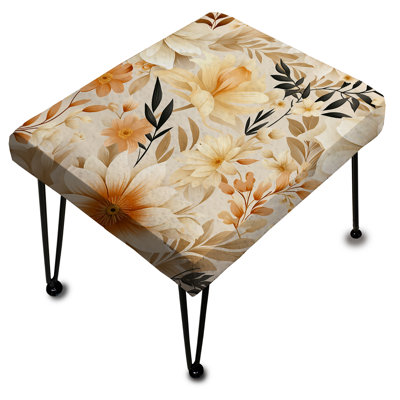 Repose-pieds rectangulaire beige doux et brun chaud avec motif de fougères I
