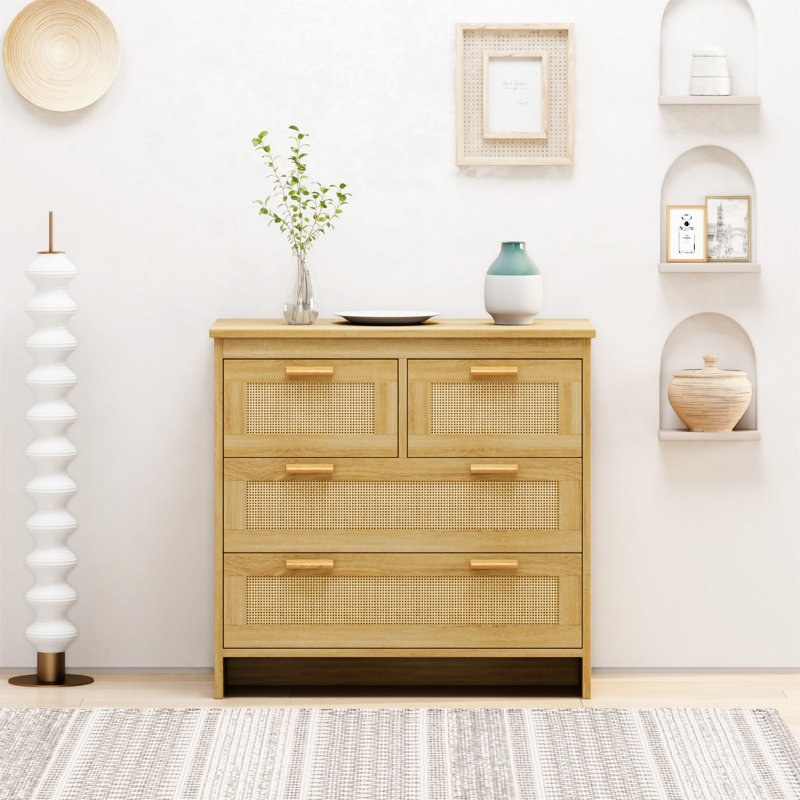 Commode 4 tiroirs en rotin, Naturel