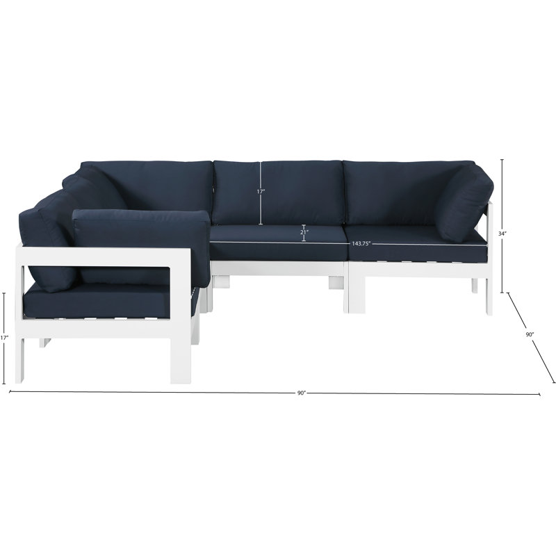 Canapé modulaire d'extérieur 90 po avec coussins Lareen, Blanc, Marine