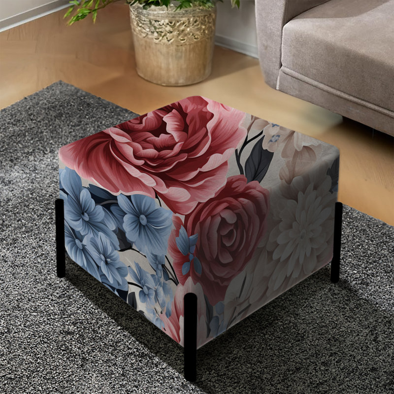 Motif floral rose et bleu - Repose-pieds floral carré