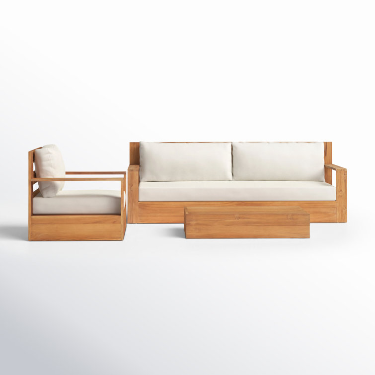 Azul Teak 3 - Person Patio Conversation Sets with Cushions