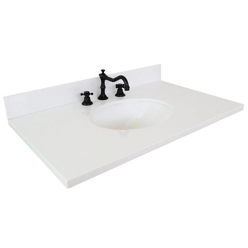 37 in. White Quartz Vanity Top with White Ceramic Undermount Sink