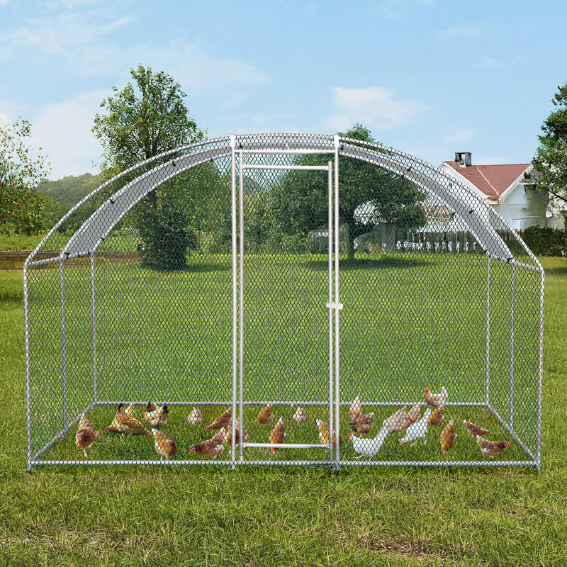 Poulailler d'extérieur en métal avec housse imperméable PE, H 78,7 po x l 117,3 po x P 118,1 po