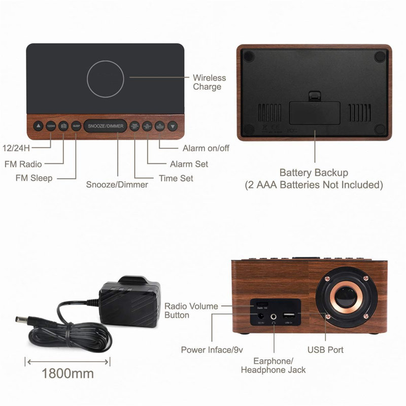 Digital Electric Alarm Tabletop Clock, Brown