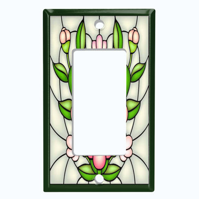 Metal Light Switch Plate Outlet Cover (Stained Glass Colourful Flower Print - Single Toggle)