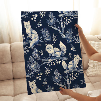 Animals Fox Pattern Navy Blue I Cottage Unframed Art Print