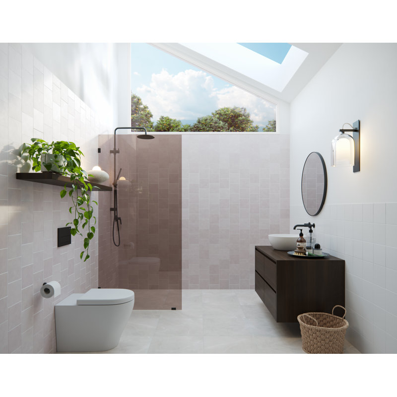 Ursa 30 in. x 78 in. Fully Frameless Bronze Tinted Single Fixed Shower Panel, Matte Black