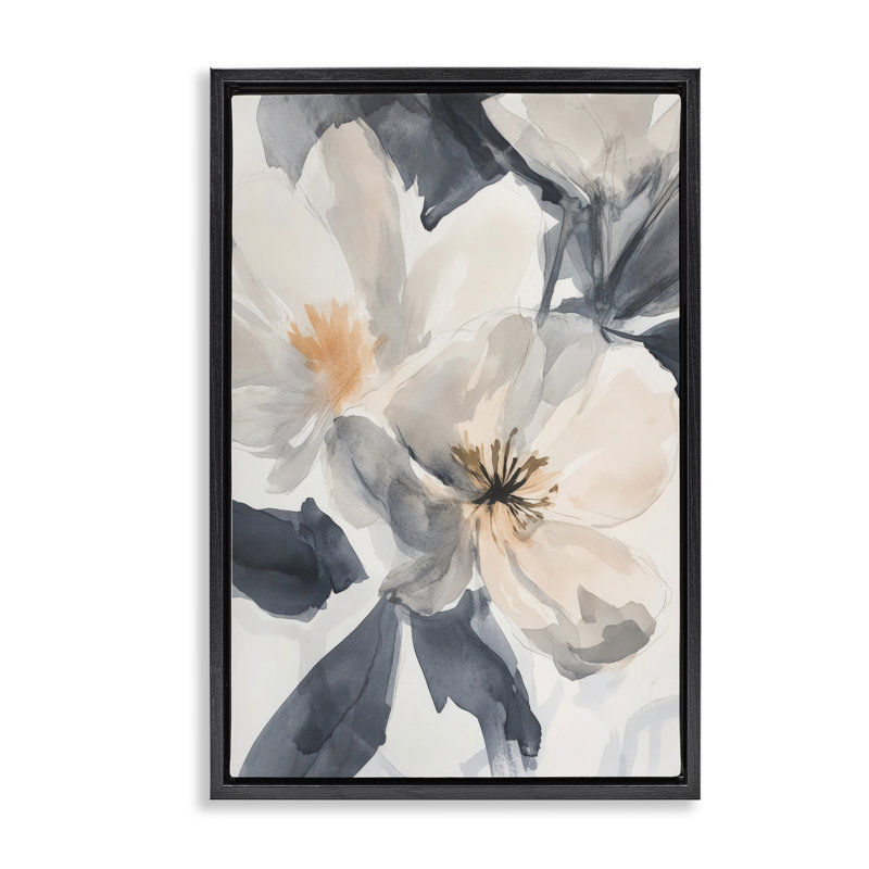 Cadre flottant abstrait Magnolia Frequences, design par Andrea Haase, Cadre flottant noir de jais, H 25 po x l 17 po