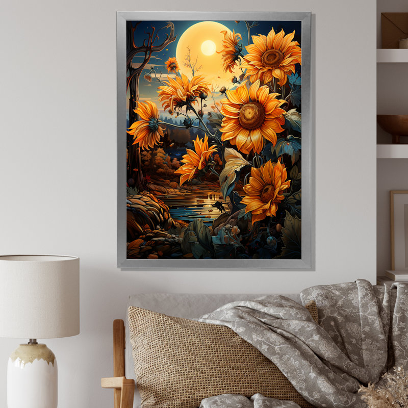 Tournesols enchantés I, H 32 po x l 24 po x P 1 po, Cadre photo argenté