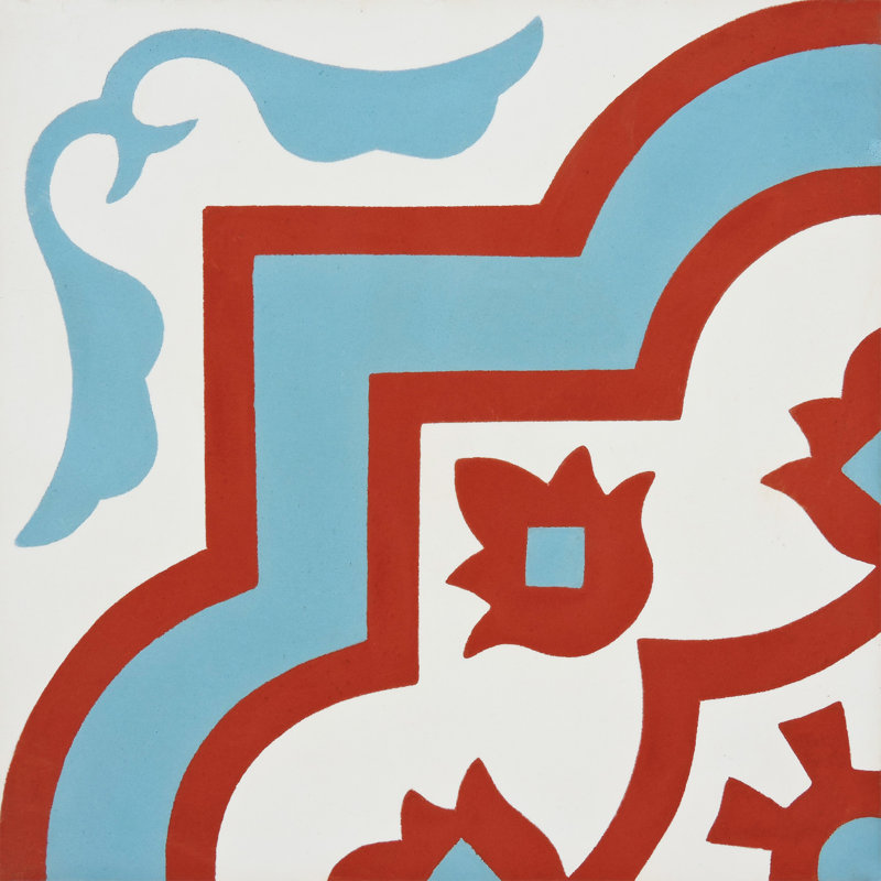 Taza 8" x 8" Cement Patterned Wall & Floor Tile, Blue/Red/White