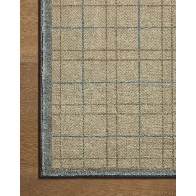 Chris aime Julia X Loloi. Tapis d'intérieur à motif géométrique Bobby, Sage / Denim, 7 pi 3 po x 9 pi 3 po