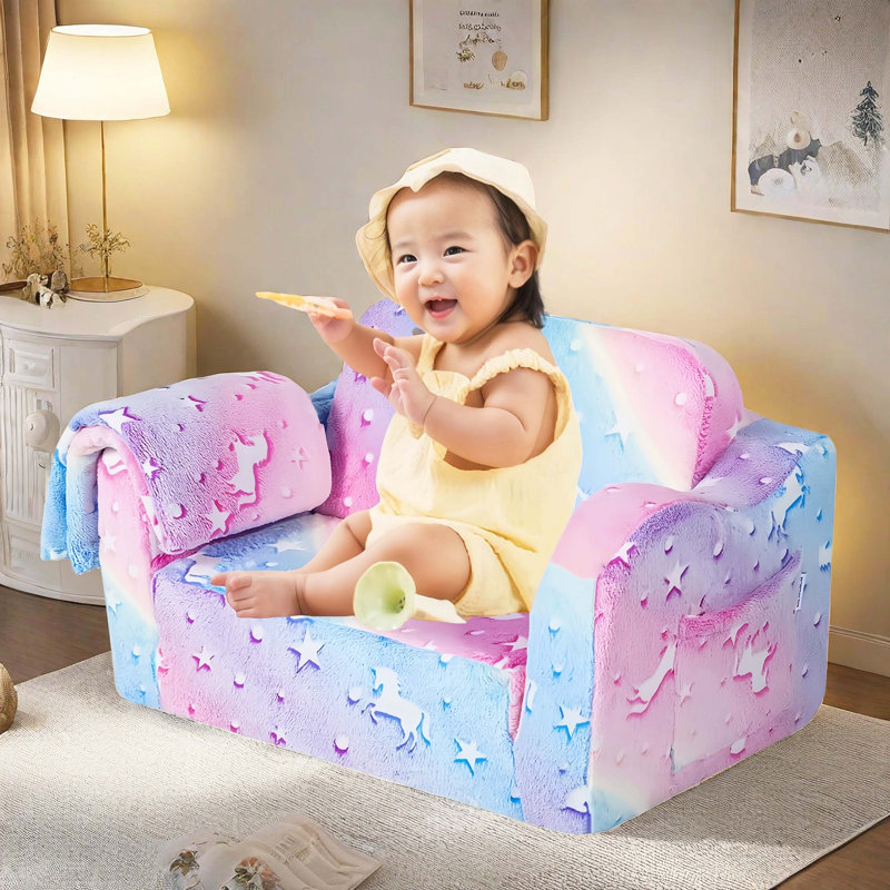 2-In-1 Flip Modular Kids Sofa, Convertible Compressible Sleeper Lounger With Soft Padding For Children Indoor Leisure