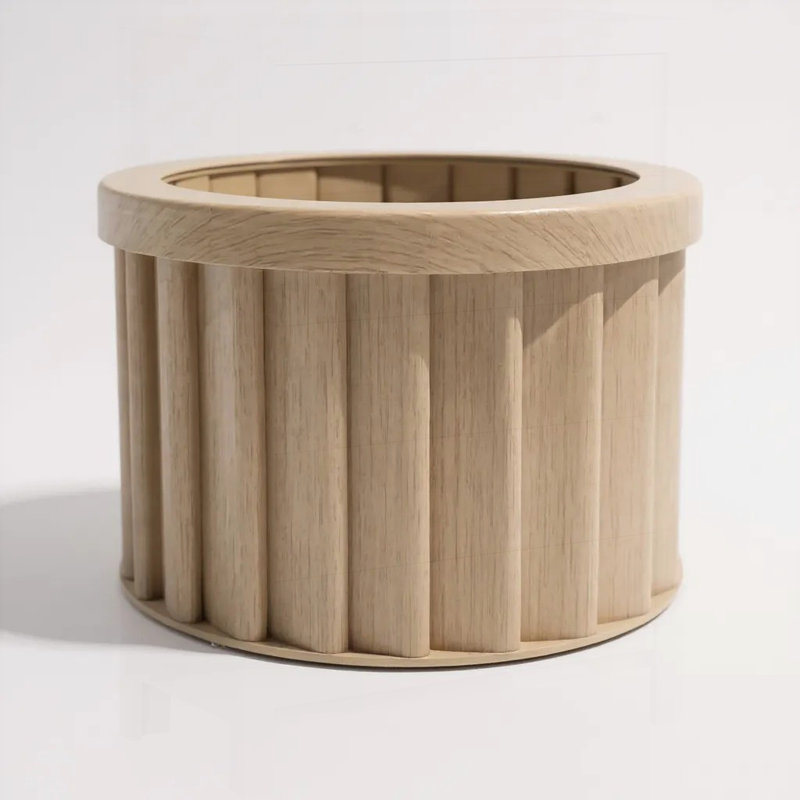Round Strata Planter MD - Grey Brown, Lightweight Aluminum with Drainage and Water Retention Tray, Beige brown