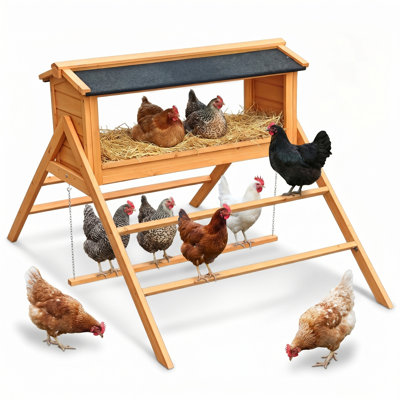 57" Wide 3-in-1 Wooden Chicken Nesting Box with Perch & Swing
