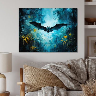 «Blue Watercolor Night Bat Charm II - Animal Bat», art mural en métal MT132074