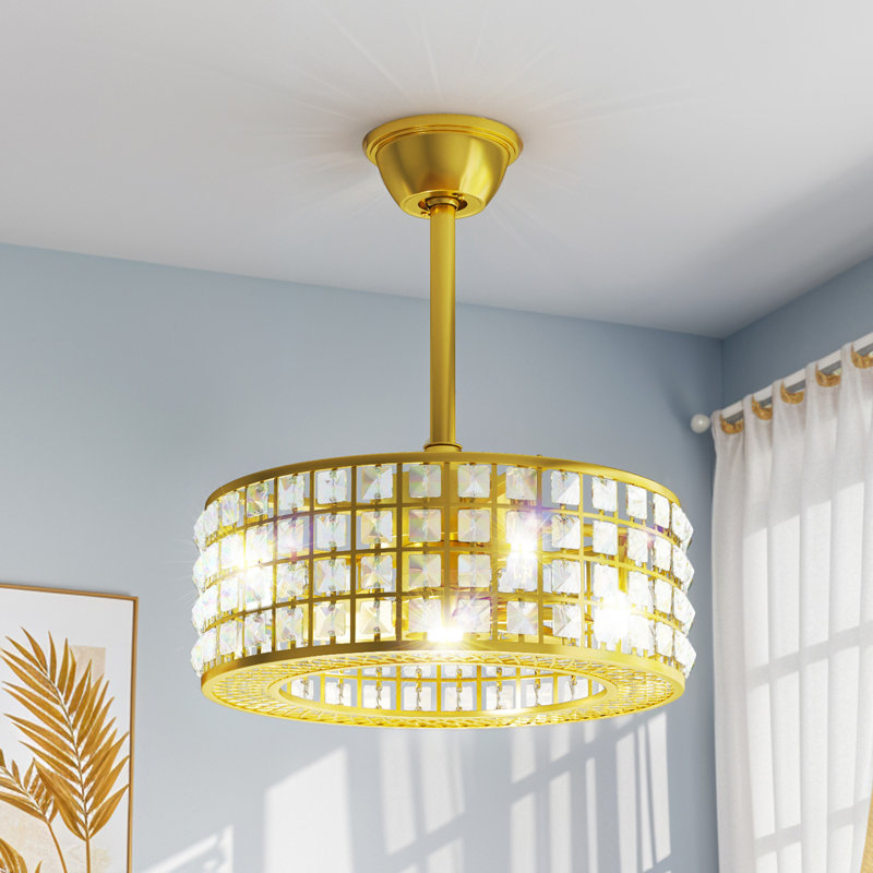 Ventilateur de plafond 18 pouces avec abat-jour en cristal et télécommande, Doré