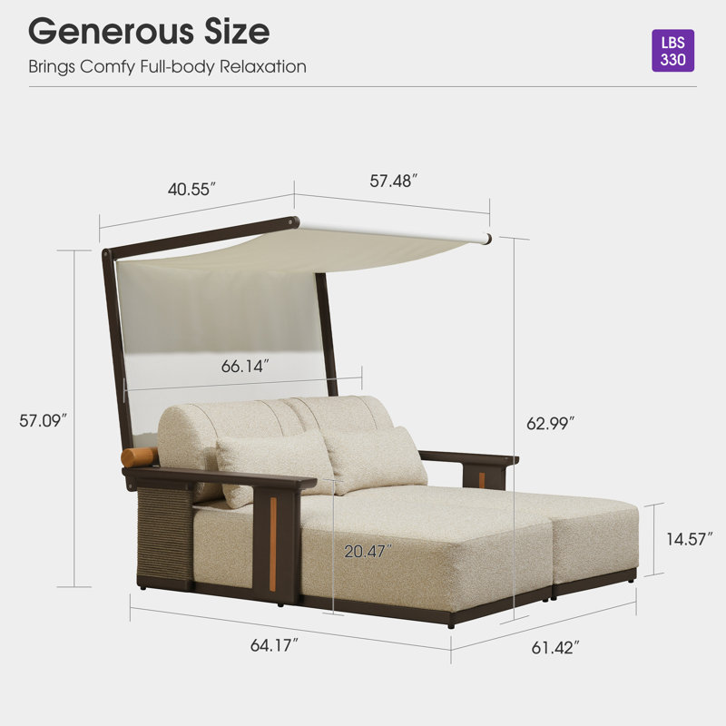 Chaise longue d'extérieur moderne en aluminium avec finition en teck avec coussin épais et 2 oreillers, style élégant, idéale pour terrasse, piscine et villa résidentielle ou commerciale.