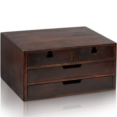 Organisateur de bureau en bambou, organisateur de tiroir de bureau en bambou 100% naturel, armoire de rangement brun foncé avec 4 tiroirs pour le maquillage
