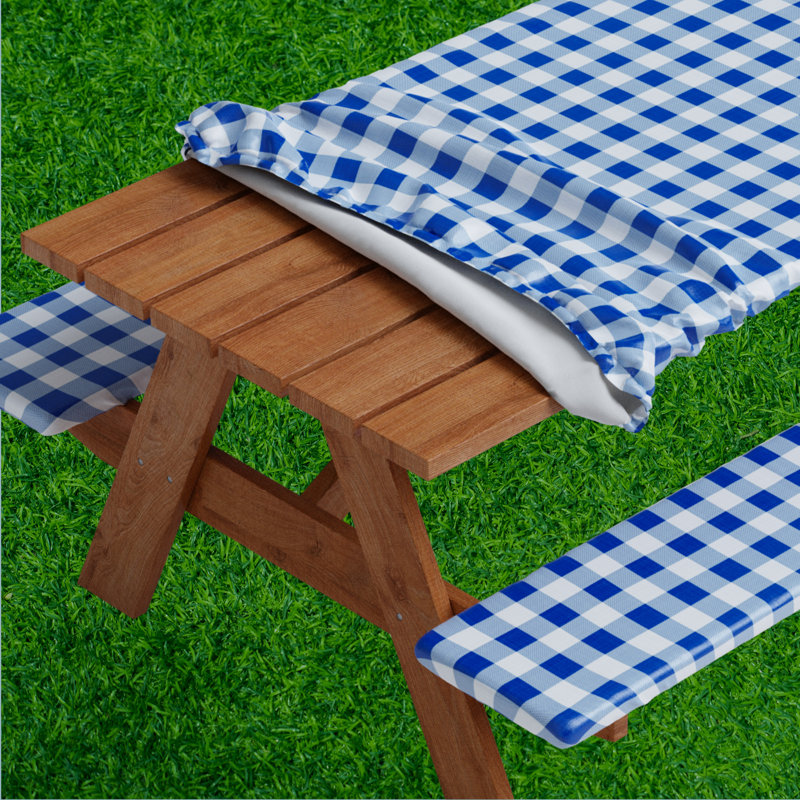 Vinyl Gingham 3 Pcs Tablecloth, 72'' L x 30'' W, Blue