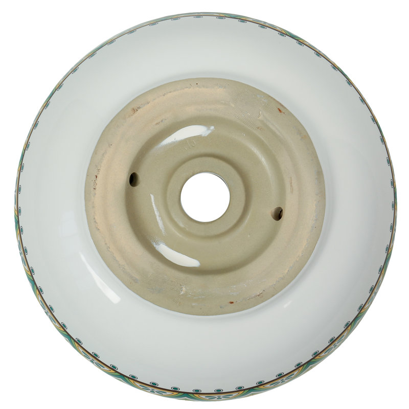 16" Round Artistic Ceramic Vessel Sink – Glossy Above-Counter Basin with Hand-Inspired Printed Pattern