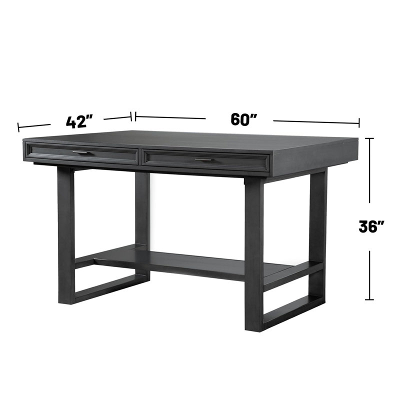 Rectangular Wooden Counter Height Table With Trestle Base In Gray
