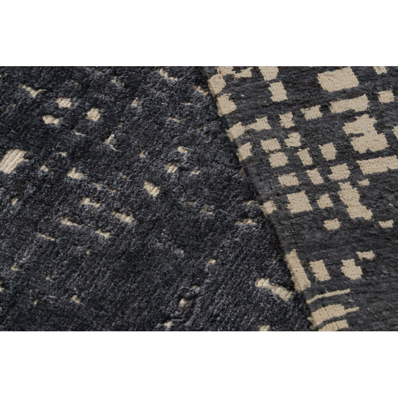 Wool Area Rug in Black, Blue, White