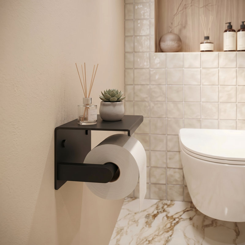 Porte-papier hygiénique mural avec tablette, Noir mat