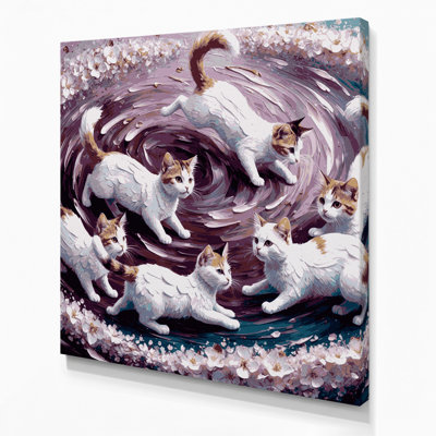 Cats Japanese Bobtail Pink Canvas Wall Art