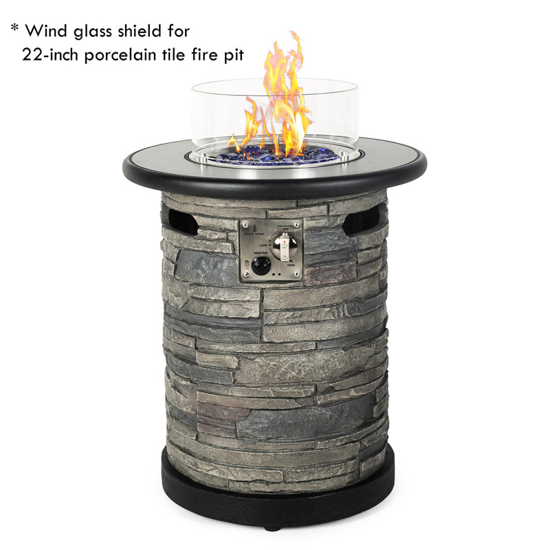 Chandell Round Glass Propane Smokeless Fire Column, Wind Glass Shield Only