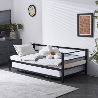 Twin Size Daybed with Pop Up Trundle Heavy Duty Metal Twin Bed