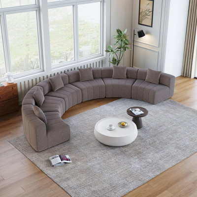 Chenille Curved Sectional Sofa With 6 Pillows,Curved Symmetrical Modular Semi Circular Sofa Sectional For Bedroom, Living Room, Office For Leisure Or Nap, Reading Room, And Lobby