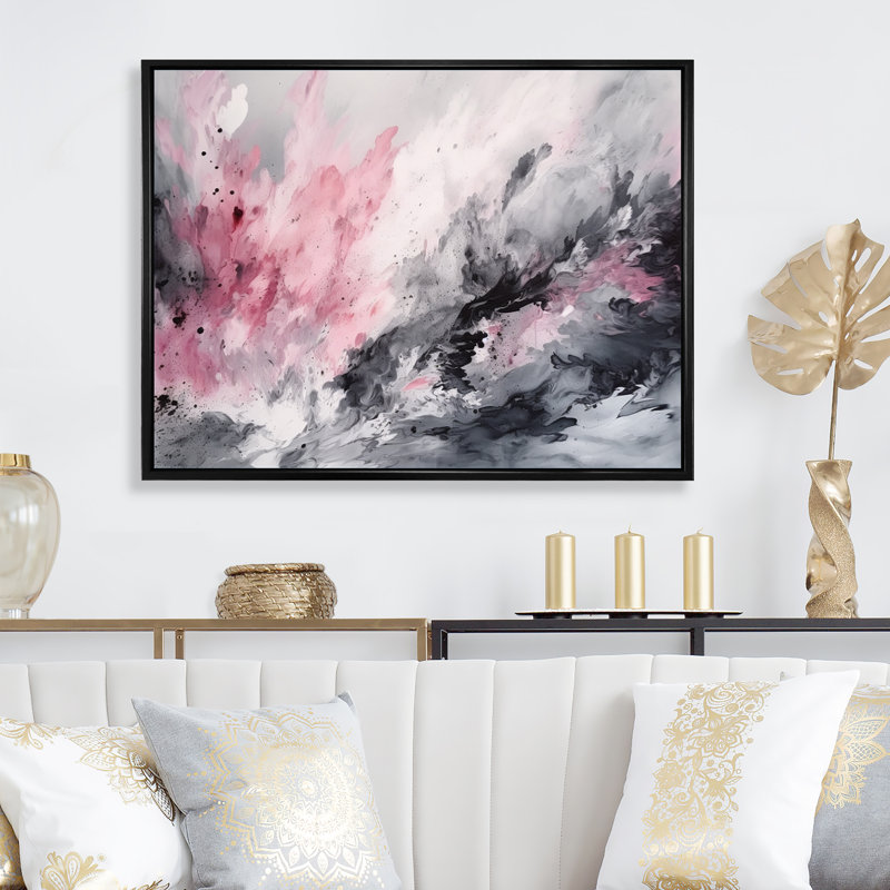 «Evolving In Pink Grey», reproduction sur toile géométrique abstraite, H 12 po x l 20 po x P 1 po, Cadre flottant noir