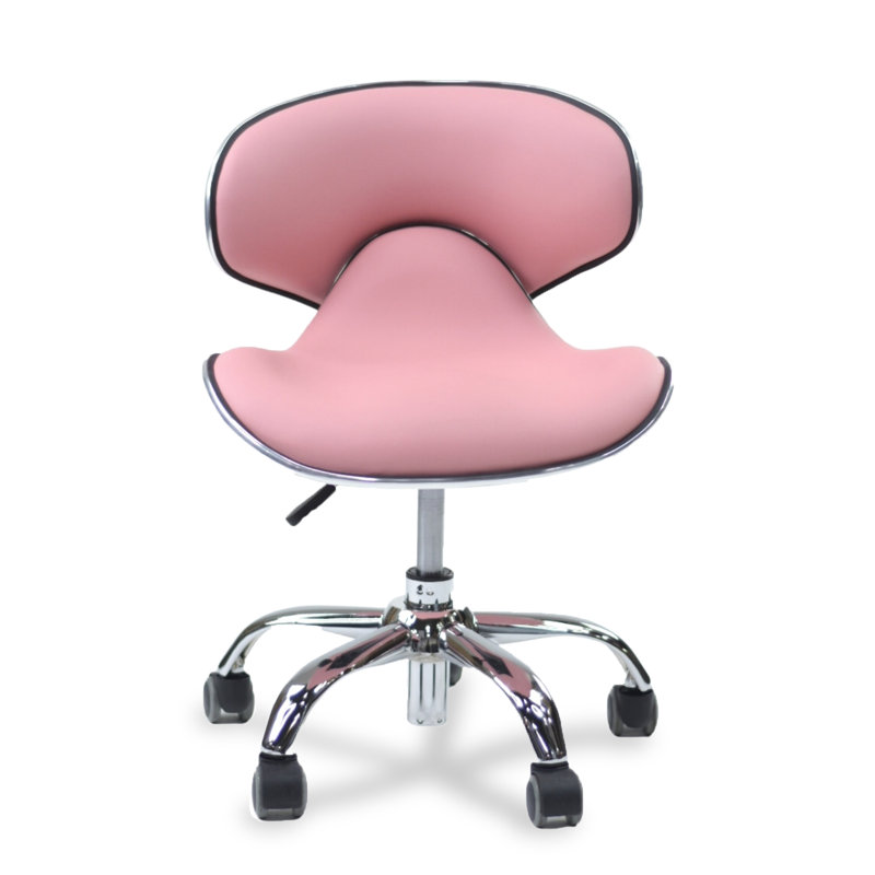Waimes Backed Adjustable Height Ergonomic Lab Stool with Wheels, Pink