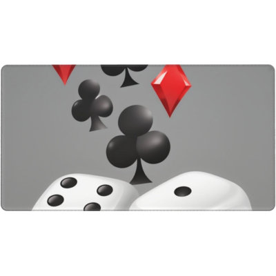 Playing Card Poker Dice Large Mouse Pad, Gaming Desk Mat, XXL Non-Slip Rubber Base Computer Pad with Durable Stitched Edges for Work and Play, 15.7 x 35.54 in