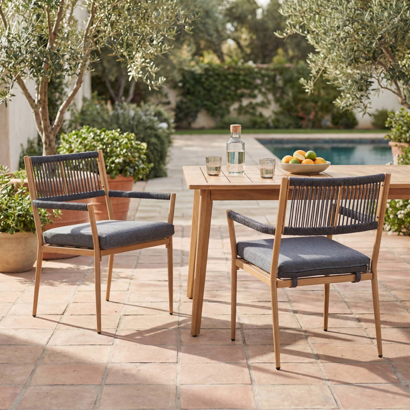Rope Patio Dining Chairs, Metal Frame Outdoor Seating, Black/Gray