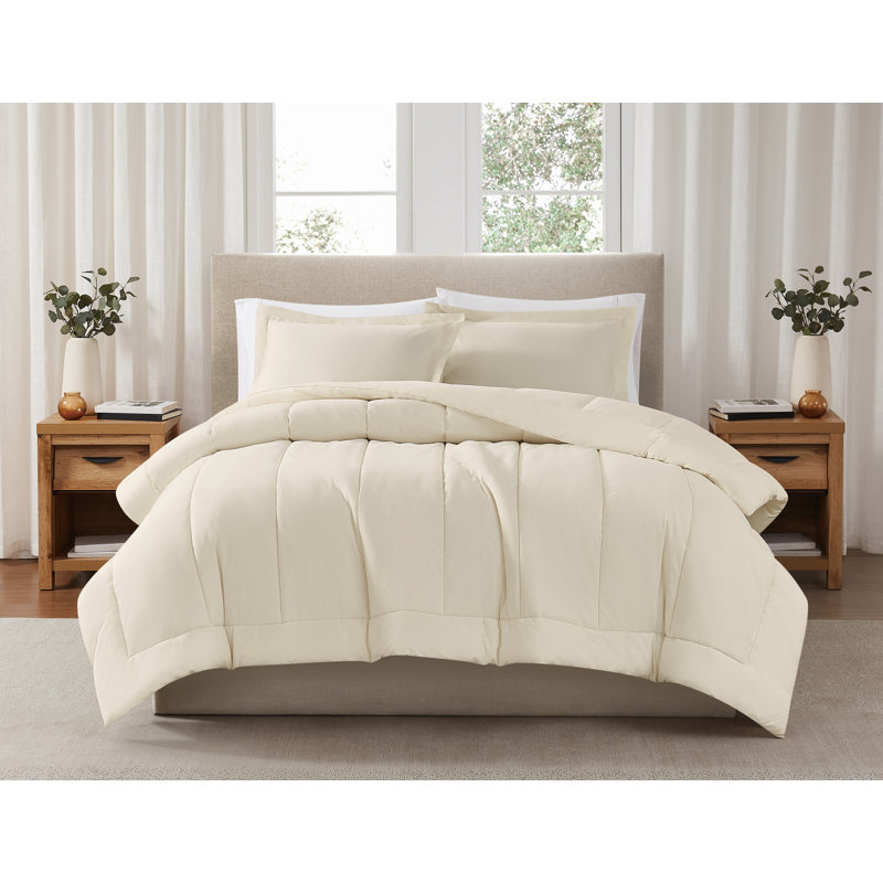 Ensemble d'édredon en percale de coton unie Brooklyn Loom, Très grand + 2 très grandes taies décoratives, Craie