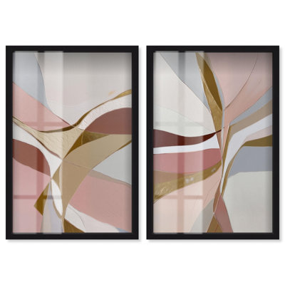 Ensemble d'art abstrait bohème « Gold Split Duo Shadowbox » par Art Remedy, cadre noir, 10 x 15