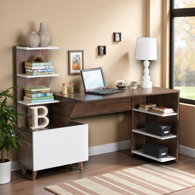 Jorin 6-Shelves Two Tone Dark Brown Finish Storage Computer Desk, 46.8" H X 60.3" W X 23.36" D