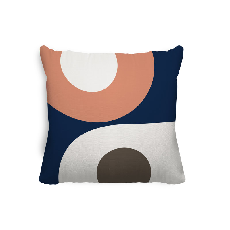 Coussin décoratif intérieur / extérieur Pitto, L 15 po x H 15 po, Saumon / beige / bleu marine