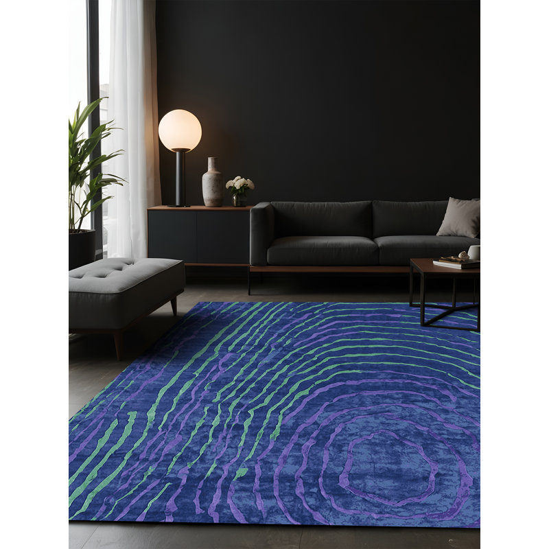 Tapis bleu soyeux et moelleux, Rectangle 6 pi x 9 pi