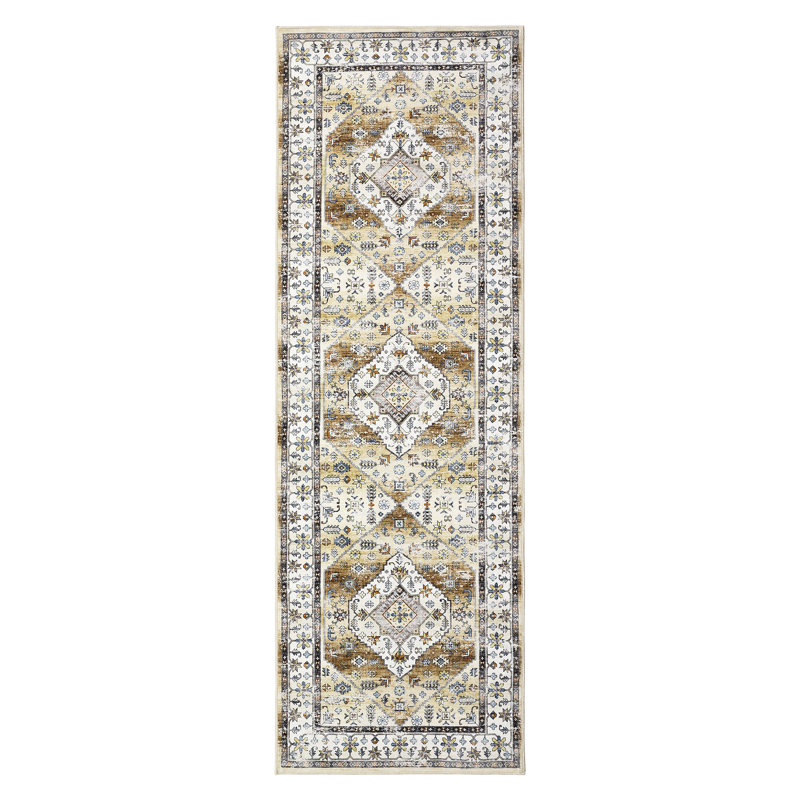 Oriental Machine Washable Area Rug with Rubber Backing for Living Room Non-Slip Indoor Carpet Low-Pile Rug for Bedroom Dining Room Hallway Kitchen Office Playroom Nursery